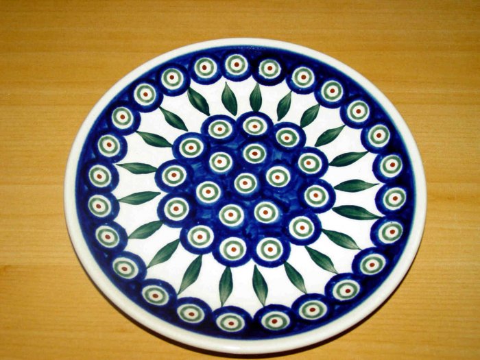 Polish Pottery Dessert Plate Peacock Zaklady Ceramiczne Boleslawiec