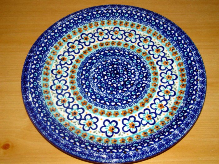 Polish Pottery Dinner Plate Unikat Gat 1 Blue Marble Signed Zaklady Boleslawiec Poland