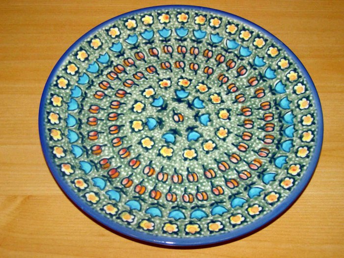 Polish Pottery Dinner Plate Unikat Tulip Handsigned Boleslawiec Poland