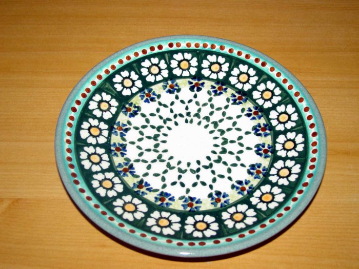 Polish Pottery Dessert Plate Green Daisy Wiza Boleslawiec Poland