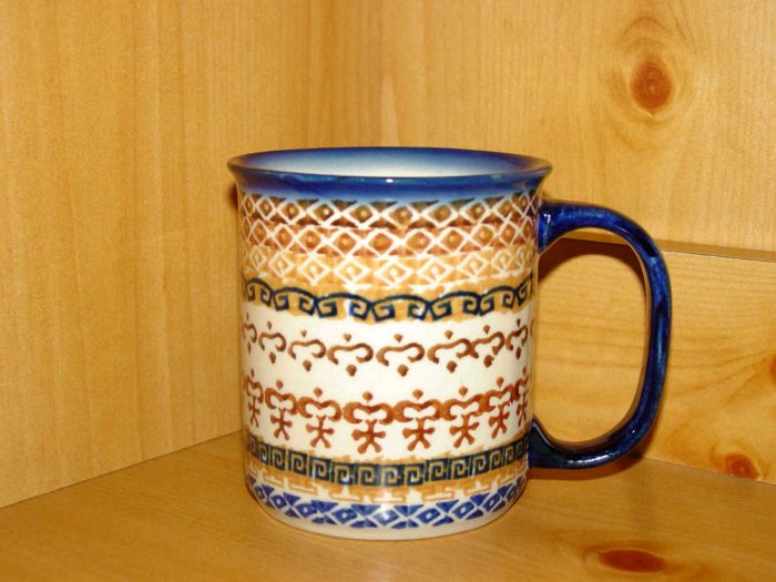 Polish Pottery Coffee Cup Unikat Brown Swirl Boleslawiec Poland