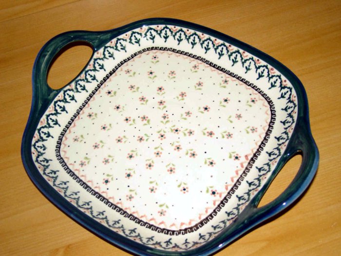 Polish Pottery ServingTray W/Handles Madison Zaklady-Gat 1 Boleslawiec Poland