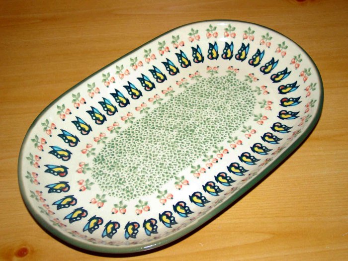 Polish Pottery Platter Unikat Butterfly Cherries Boleslawiec Poland