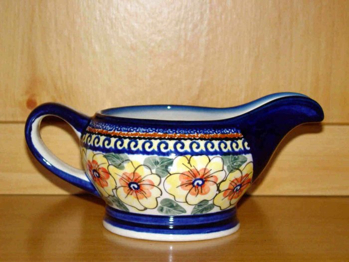 Polish Pottery Unikat Gravy Boat Art 126 Zaklady Boleslawiec Poland Signed