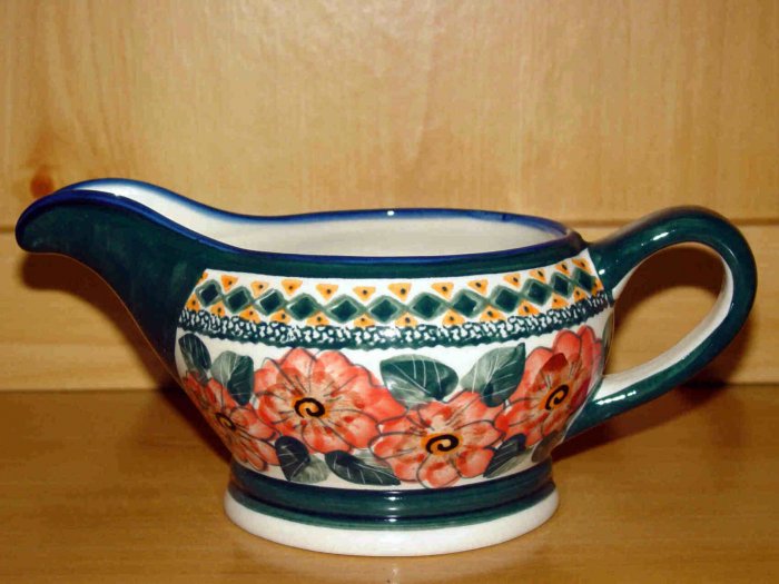 Polish Pottery Stoneware Boleslawiec Unikat Gravy Boat Art 124 Signed!