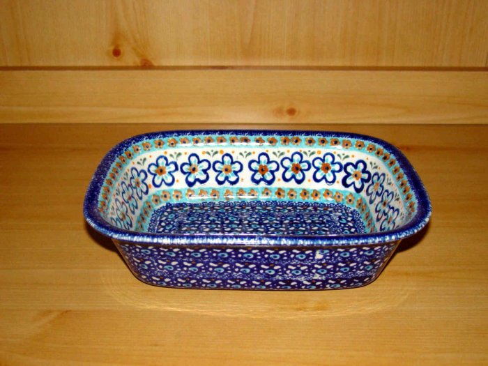 Polish Pottery Loaf Baker Blue Marble Zaklady Ceramiczne Boleslawiec Poland
