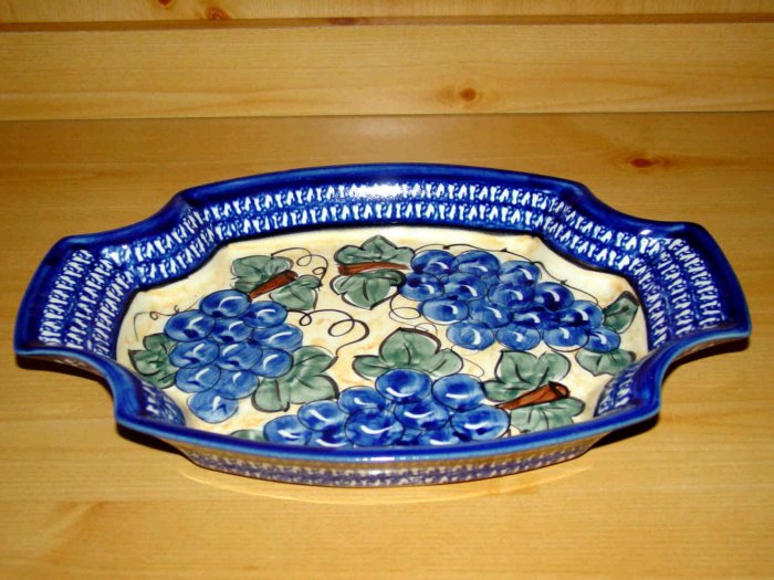 Polish Pottery Serving Tray Dish Grapes Unikat Zaklady Ceramiczne Poland