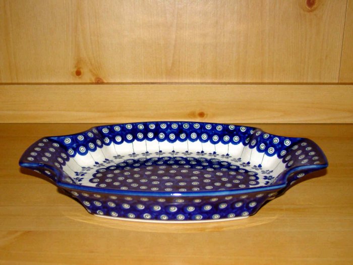 Polish Pottery Serving Tray Dish Flowering Peacock Zaklady Ceramiczne Boleslawiec