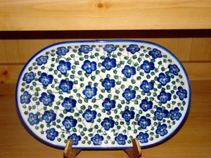 Polish Pottery Platter Signature Unikat Violet Village From W.R. Ceramika Boleslawiec Poland