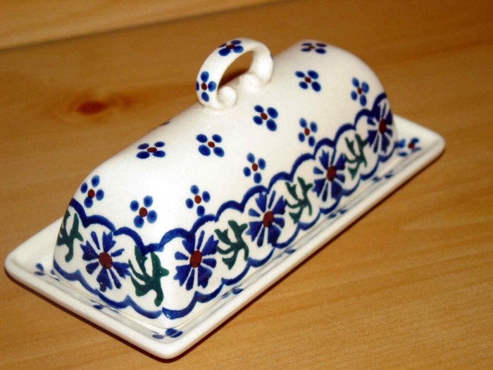 Polish Pottery Butter Dish Country Flower Wiza Boleslawiec Poland