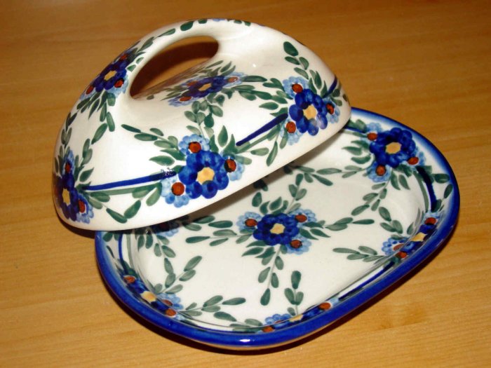 Polish Pottery Butter Dish Signature Florette WR Unikat Boleslawiec Poland