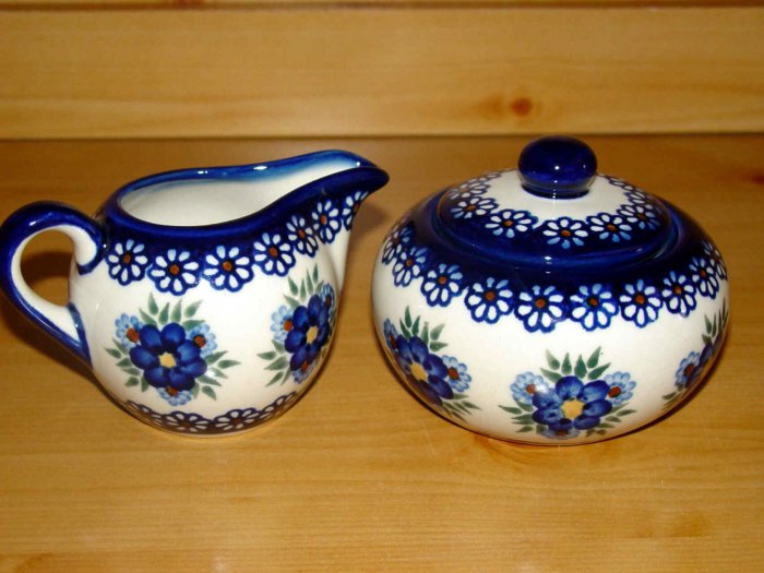 Polish Pottery Sugar and Creamer Signature Profusion WR Unikat Boleslawiec Poland