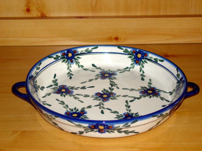 Polish Pottery Baker Serving Tray Large Signature Round Florette WR Unikat Boleslawiec Poland