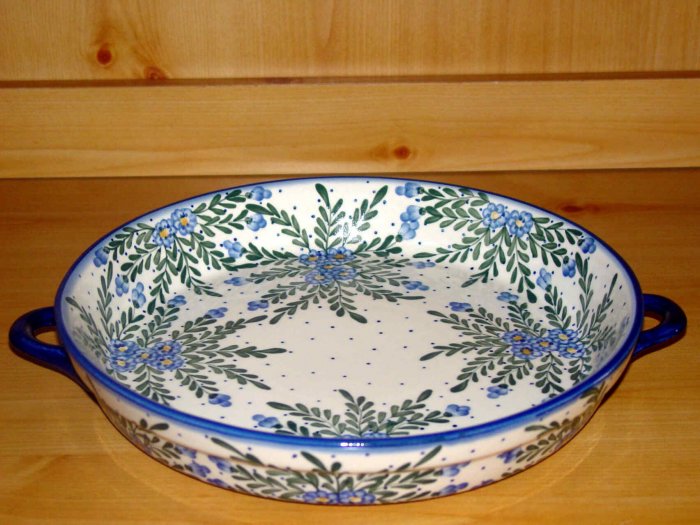 Polish Pottery Baker Large Serving Tray Signature Round Starburst WR Unikat Boleslawiec Poland