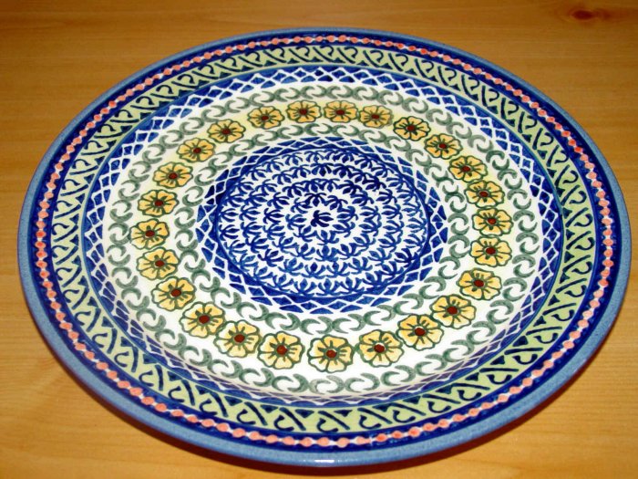 Polish Pottery Dinner Plate Unikat Sunflower Artist Signed Wiza Bolesalwiec Poland