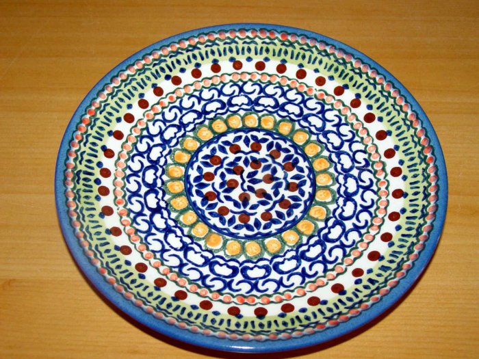 Polish Pottery Dessert Plate Unikat Full Circle Artist Signed Wiza Boleslawiec Poland