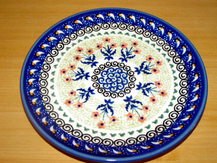 Polish Pottery Dessert Plate Unikat Art 144 Rose Bud Artist Signed Zaklady Ceramiczne