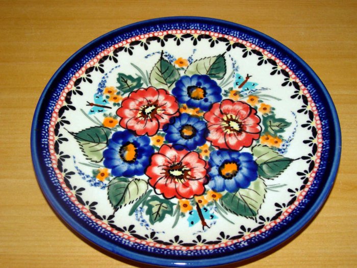 Polish Pottery Dessert Plate Unikat Art Number Garden Spray Artist Signed Zaklady Ceramiczne