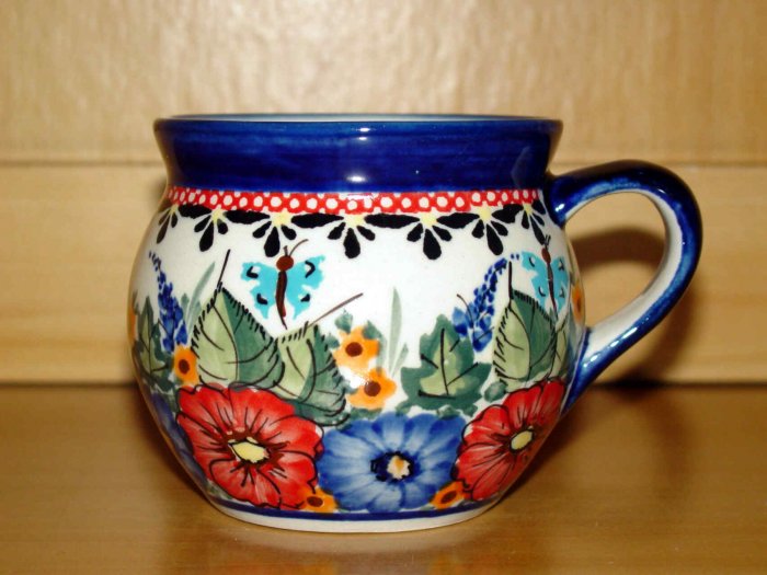 Polish Pottery Bubble Mug Unikat Art 149 Garden Spray Signed Zaklady Ceramiczne