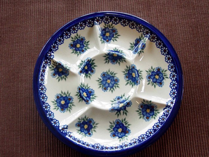 Polish Pottery Signature Unikat Deviled Egg Veggie Fruit Tray Profusion WR Ceramika Boleslawiec