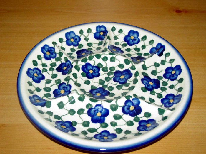 Polish Pottery Signature Deviled Egg Veggie Fruit Tray Violet Village WR Unikat Boleslawiec