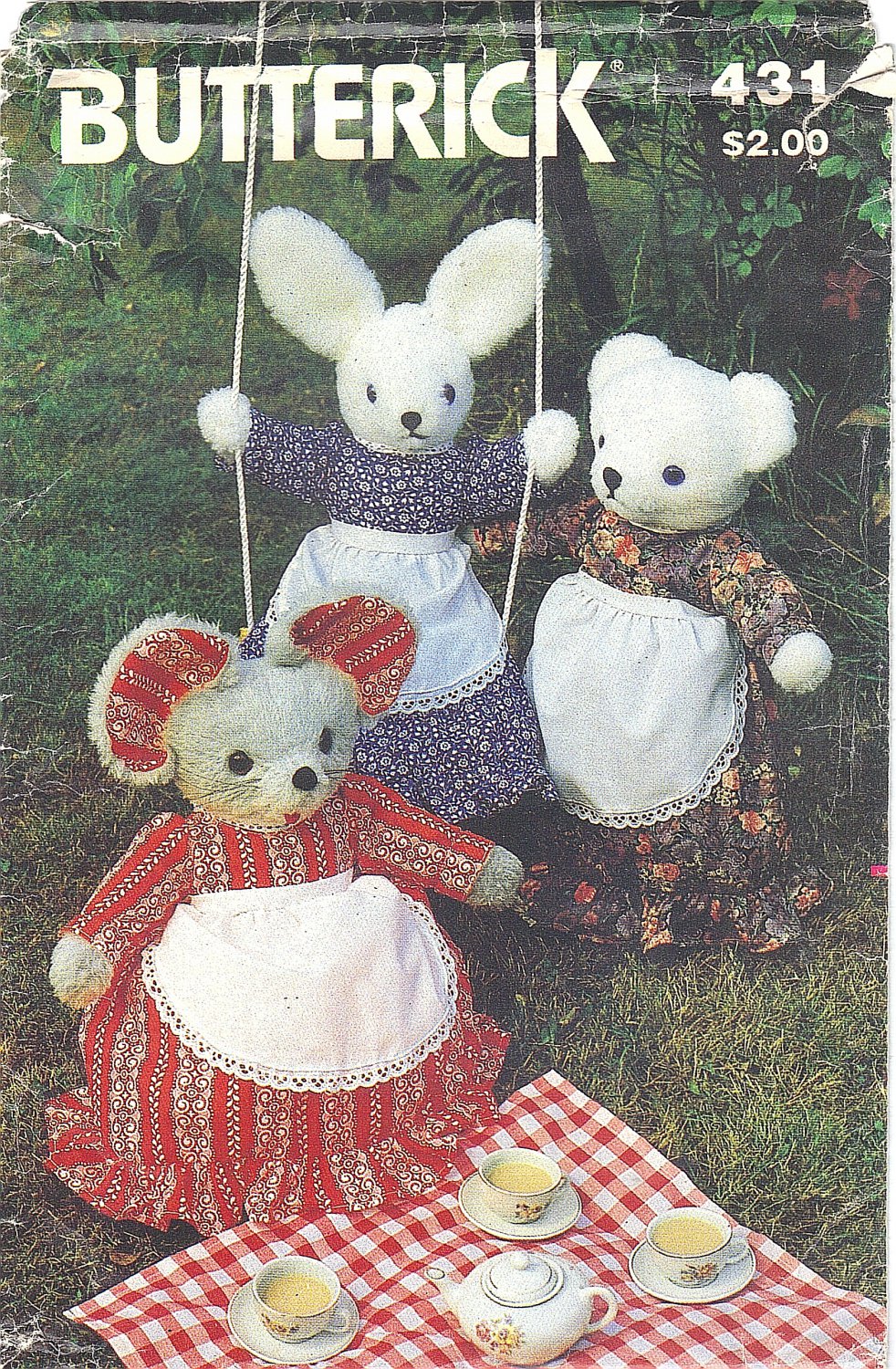 Butterick #431 Stuffed Pajama Bag Bear / Rabbit / Mouse w/ Dress & Apron FF Pattern