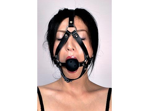 Black Leather Harness Open Mouth Ball Gag Ballgag