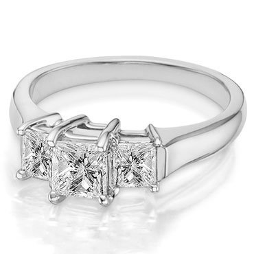 Briolite Princess Cut Three Stone Ring