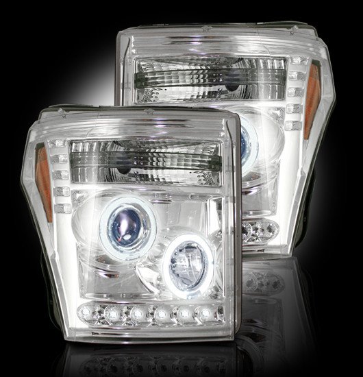 Part # 264272CL - CLEAR Projector Headlights Ford Superduty 11-12 w LED Halos & DRLs