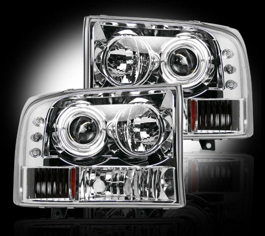 Part # 264192CL - CLEAR Projector Headlights Ford Superduty & Excursion 99-04 w LED Halos & DRLs