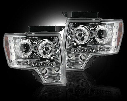Part # 264190CL - CLEAR Projector Headlights Ford Raptor & F150 09-12 w LED Halos & DRLs
