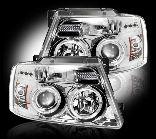 Part # 264198CL - CLEAR Projector Headlights Ford F150 04-08 w LED Halos & DRLs