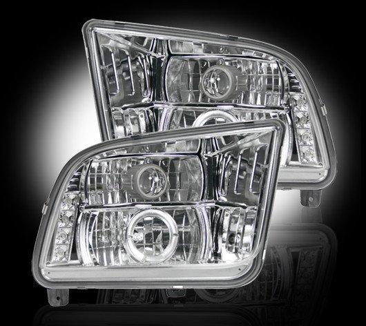 Part # 264197CL - CLEAR Projector Headlights Ford Mustang 05-09 w LED Halos & DRLs
