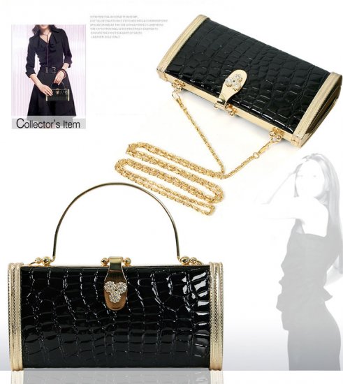 French 'Debbie' Crocodile Embossed Designer Clutch Bag