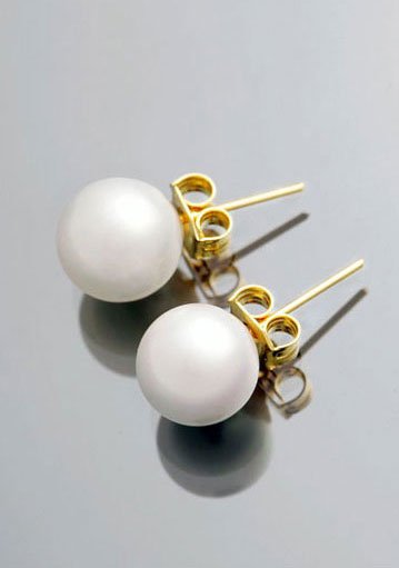 8mm White Pearl 14K Yellow Gold Earrings