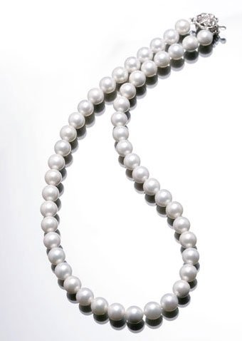 8mm White Pearl 14K White Gold Brass Necklace & Earrings Set