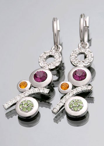14K White Gold Swarovski Stone Modern Shining Earrings