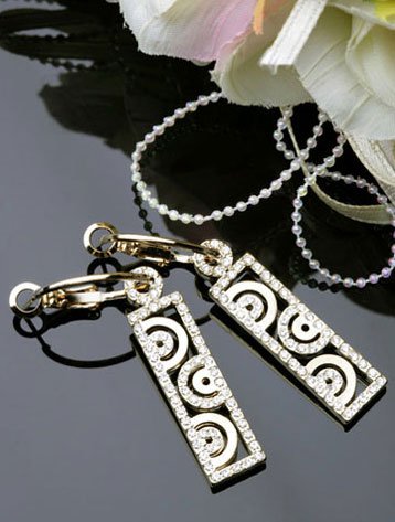 Gold Plated Cubic Zirconia Stud Wave Round Twin Earrings