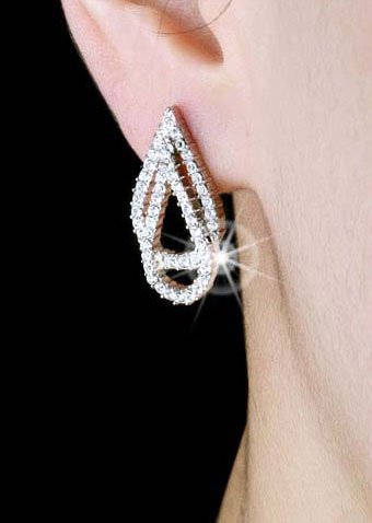 Silver Plated Cubic Zirconia Stud Double Tear Drop Earrings