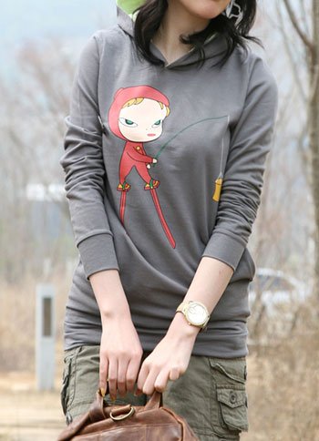 Artist Yoshitomo Nara's Artwork Hood T-shirt for Women
