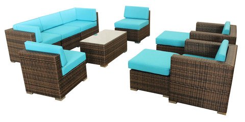 10 Piece Modern Outdoor Wicker Patio Furniture Set Rattan