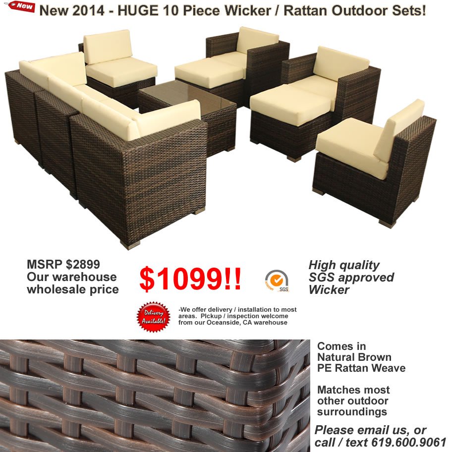 10 Piece Outdoor Wicker Patio Furniture Chair / Table Set PE Rattan