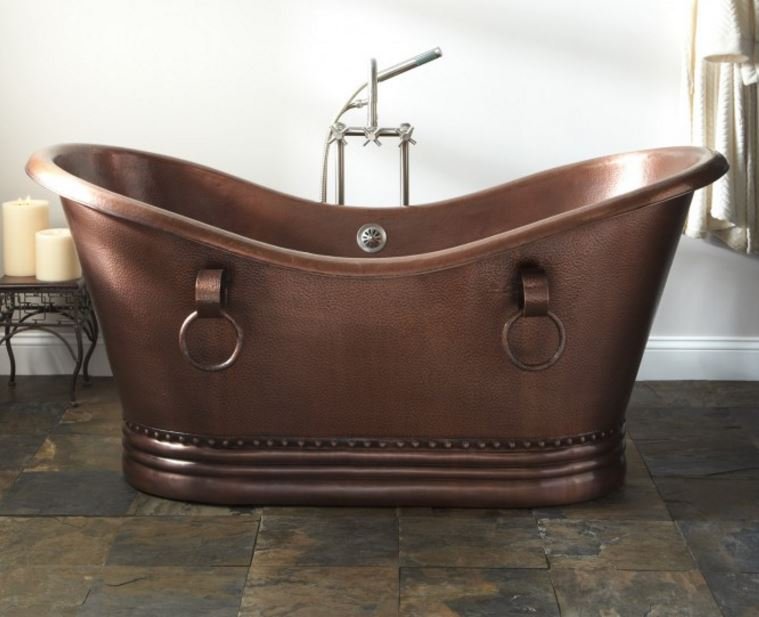 NEW 66" COPPER DOUBLE-SLIPPER PEDESTAL SOAKING BATHTUB TUB 100% COPPER