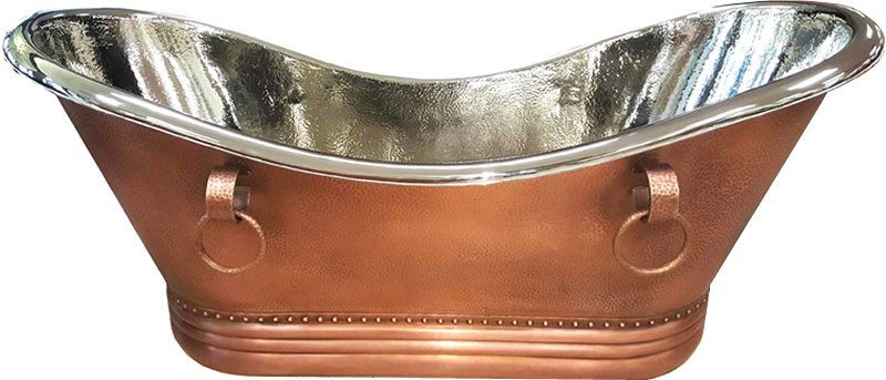 72" 100% Copper Soaking Bathtub Tub w/ Nickel Interior Hammered Exterior