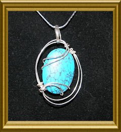 Lg Turquoise Cabachon Wire Wrapped Pendant