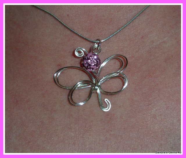 Butterfly Crystal Pendant, Sterling Silver, handmade, with chain