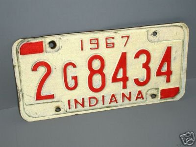 1967 Indiana IN License Plate Number 2G8434