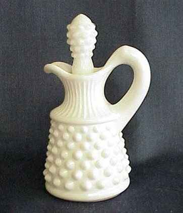 Fenton Milk Glass Hobnail Cruet with Glass Stopper