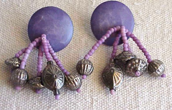 Purple Beads Post-back Earrings - FREE SHIPPING - Memory Lane Collectibles