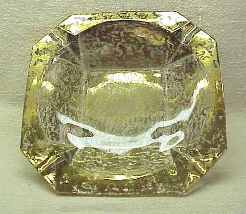 Gold Flecked Clear Glass Ashtray - Memory Lane Collectibles